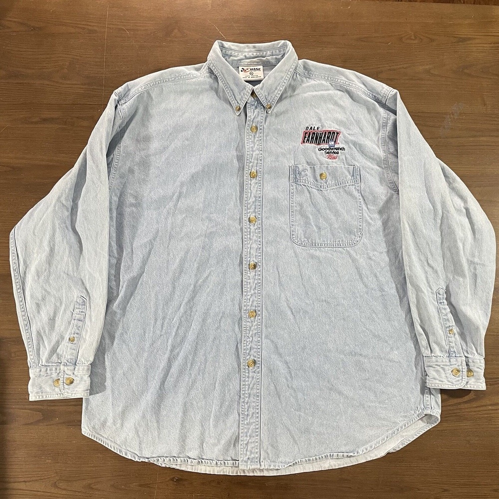 Vintage Dale Earnhardt Shirt Mens XL Blue Denim Button Down Long Sleeve NASCAR